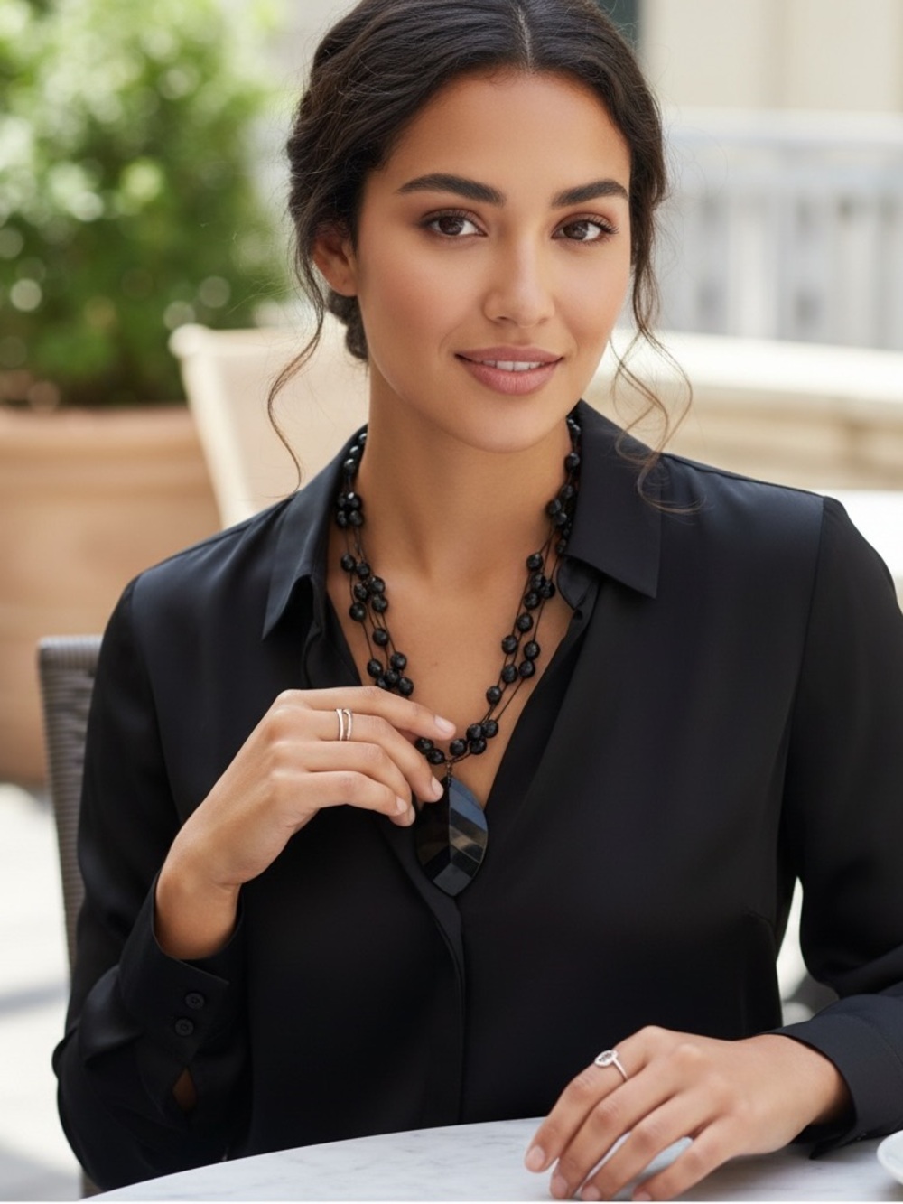 White House Black Market Black Leaf Bead Statement Necklace